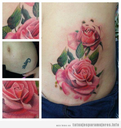 Tatuaje cover con dos rosas en la cadera