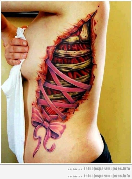 Diseño tatuajes realistas para mujer, efecto piel desgarrada 8