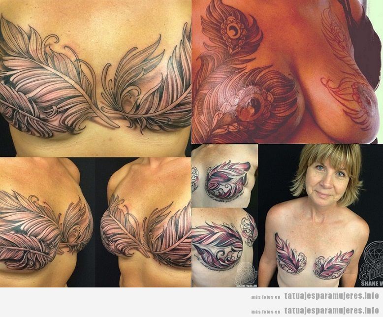 Tatuajes pecho tras mastectomía, diseño de plumas