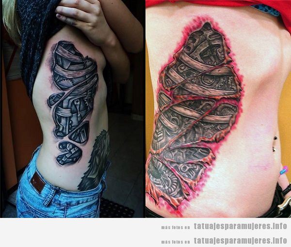 Tatuajes para mujeres en el costado biomecánicos 