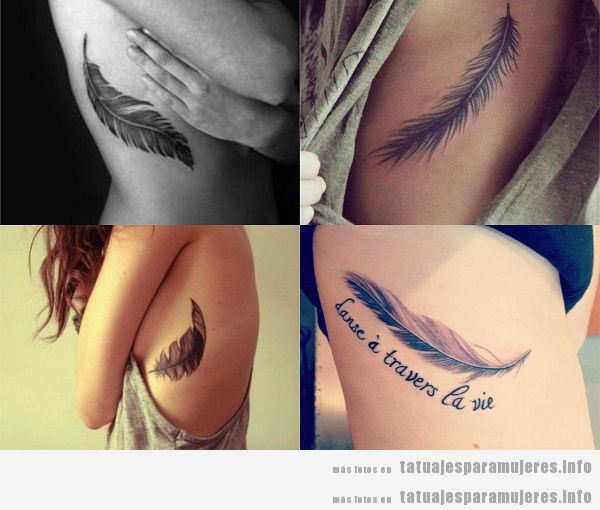 Tatuajes para mujeres en el costado, plumas 