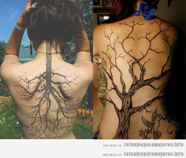 Tatuajes para mujeres en la espalda, árboles grandes