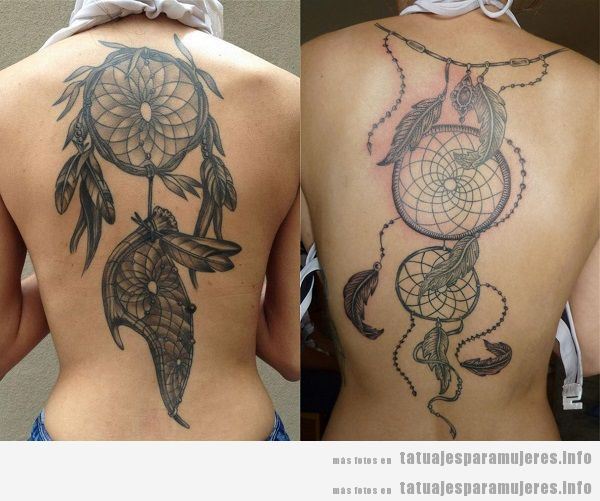 Tatuajes para mujeres en la espalda, atrapasueños grandes