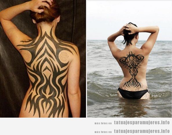Tatuajes para mujeres en la espalda, tribales grandes