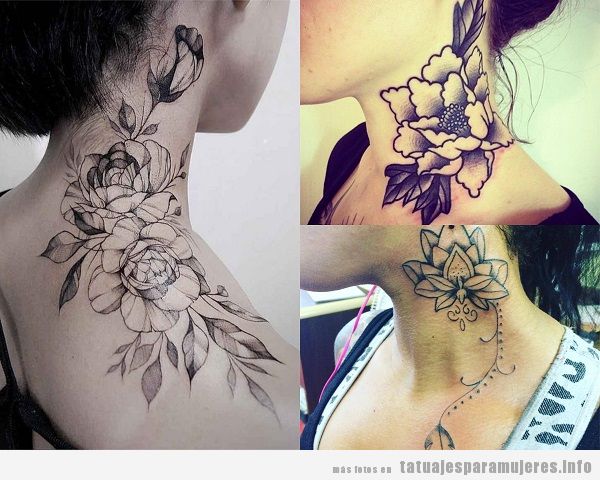 Tatuajes en el cuello para mujer con flores