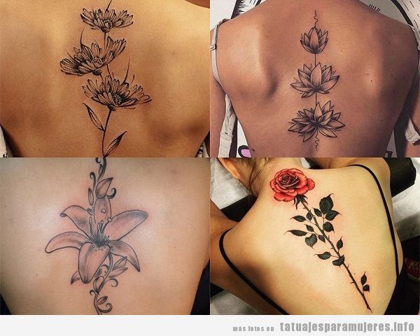 Tatuajes en la espalda para mujer, diseños de flores
