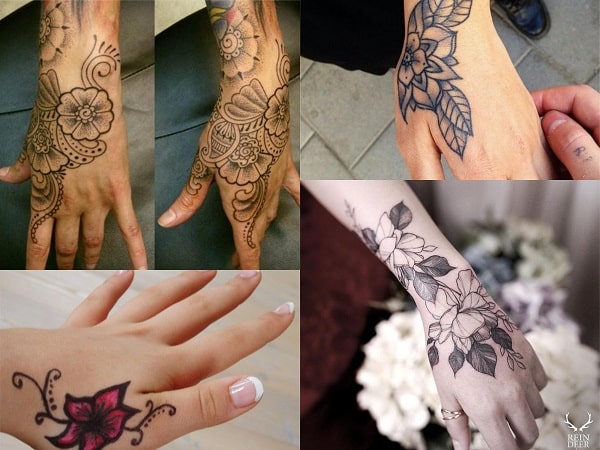 Tatuajes en la mano para mujer diseño de flores