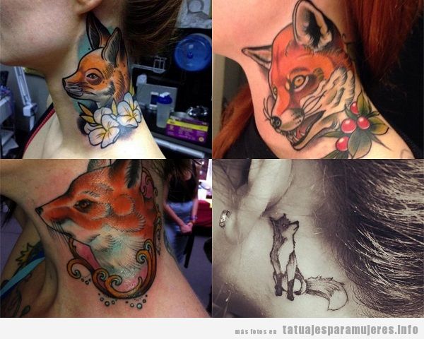 Tatuajes en el cuello para mujer con zorros