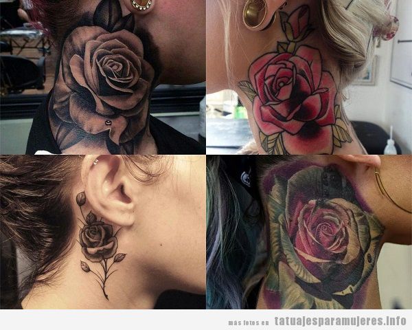 Tatuajes en el cuello para mujer con rosas