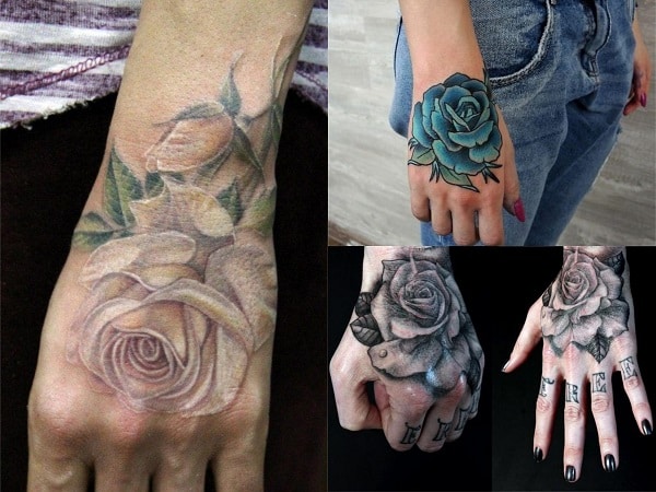 Tatuajes en la mano para mujer diseño de rosas