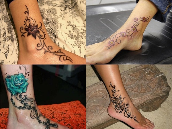 Tatuajes para mujer en el tobillo enredadera flores