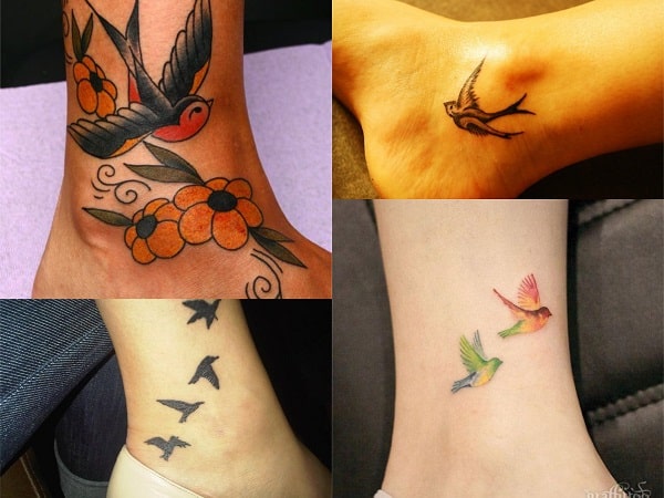 Tatuajes para mujer en el tobillo de pájaros