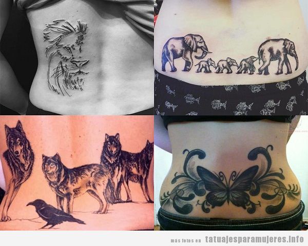 Tatuajes en la zona lumbar para mujer con diseño de animales