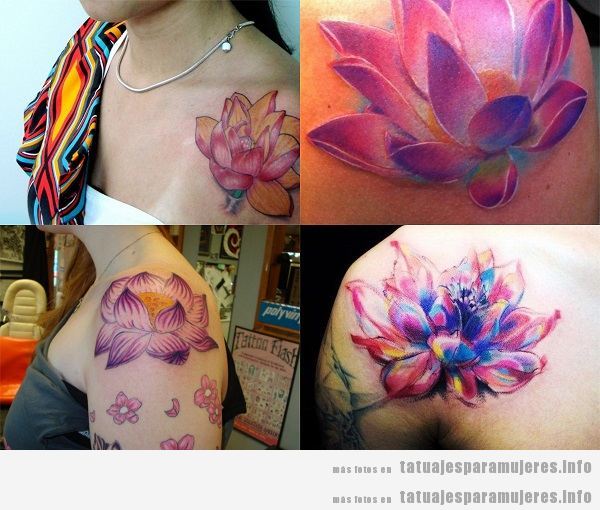 Tatuajes para mujeres en el hombro, flor de loto