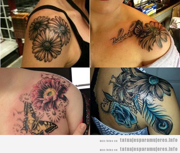 Tatuajes para mujeres en el hombro, margaritas