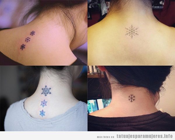 Tatuajes de copos de nieve en la nuca para mujer