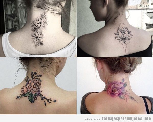 Tatuajes de flores en la nuca para mujer