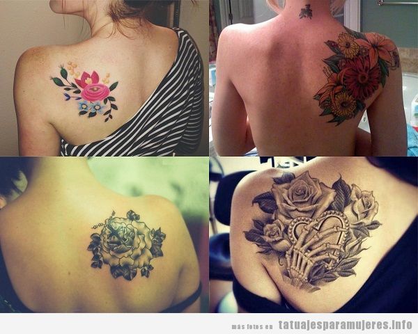 Tatuajes para mujer en el omóplato flores