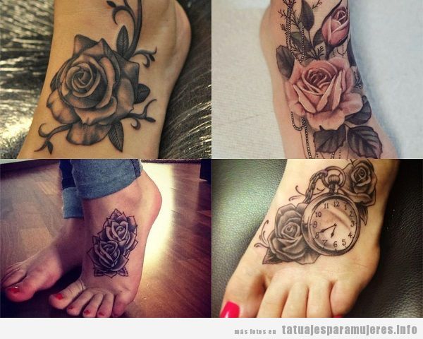 Tatuajes para mujer en el pie con rosas
