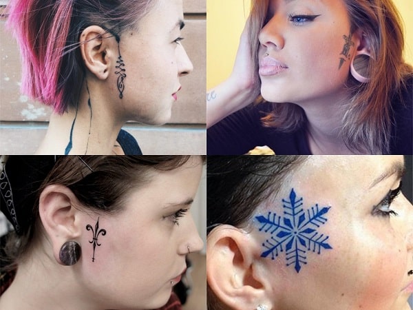 Tatuajes en la cara para mujer, diseños al lado de la oreja
