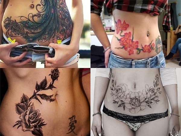 Tatuajes en el abdomen para mujer con flores
