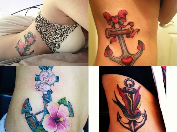 Tatuajes de anclas para mujer en el costado