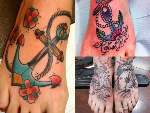 Tatuajes de anclas para mujer en el pie