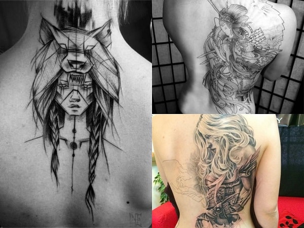 Tatuajes mujeres guerreras en la espalda