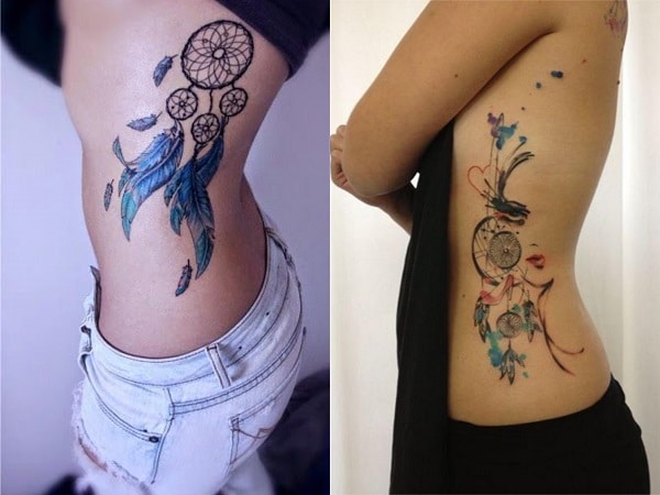 Tatuajes mujer atrapasueños en el costado 2