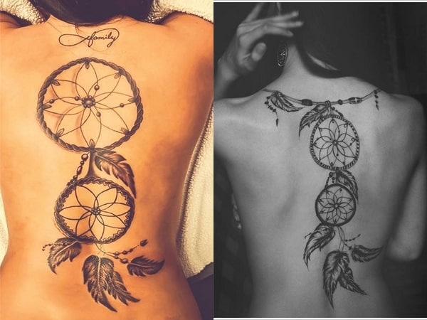 Tatuajes mujer atrapasueños en la espalda