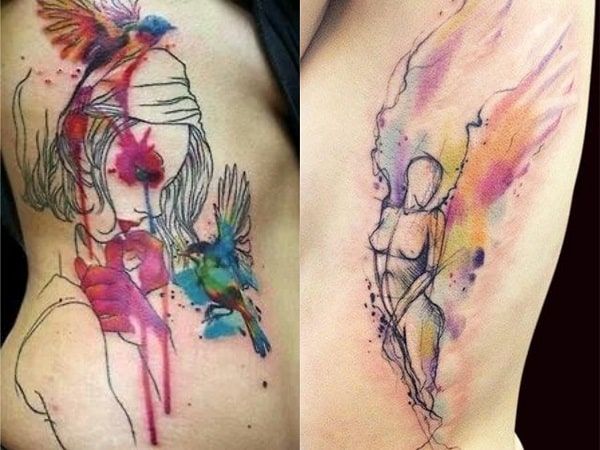 Tatuajes acuarela mujer costado