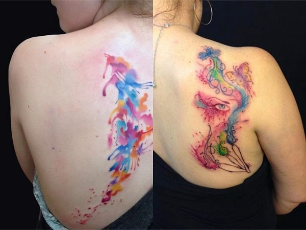 Tatuajes acuarela mujer espalda
