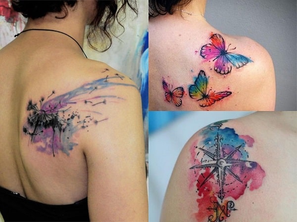 Tatuajes acuarela mujer hombro