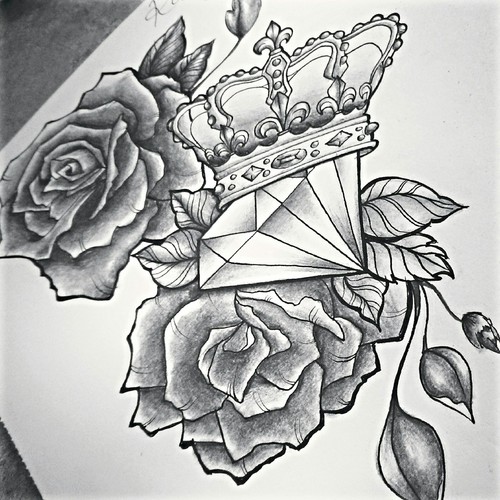 Dibujos a lápiz para tatuajes, diamante y rosas