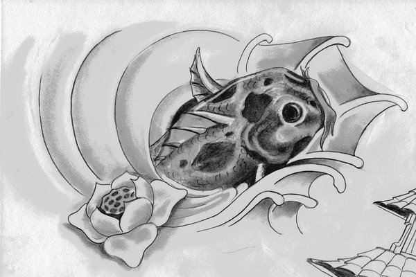Dibujos a lápiz para tatuajes, pez koi