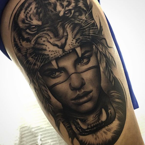 Tatuaje mujer cabeza tigre 4