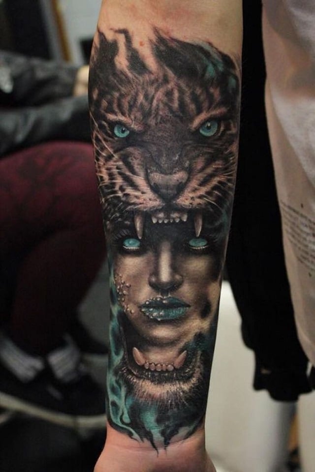 Tatuaje mujer cabeza de tigre 3