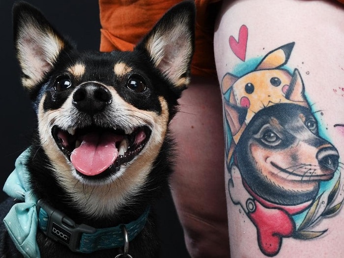 Tatuaje mascota perro con gorra