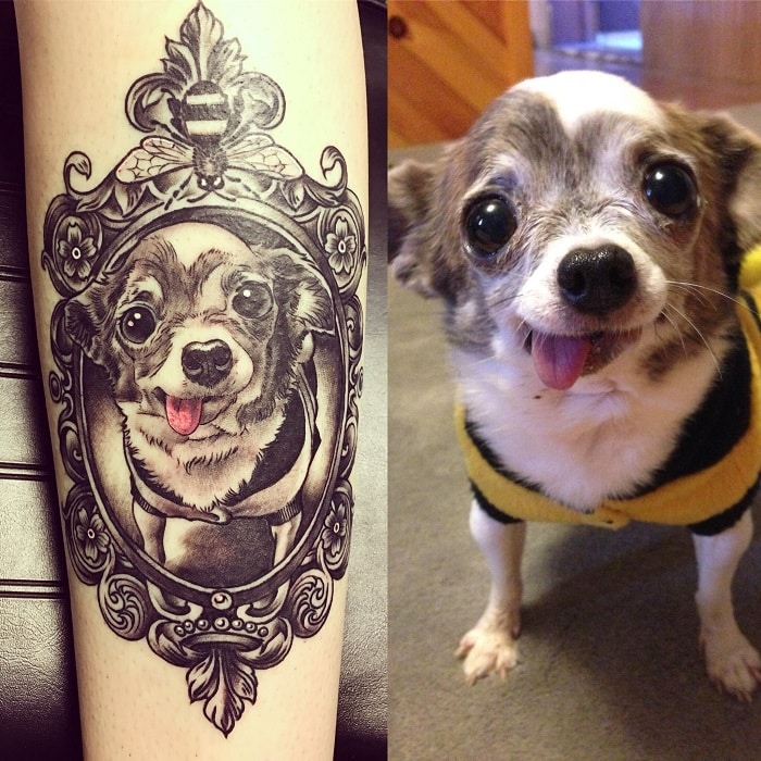 Tatuaje mascota perro con marco