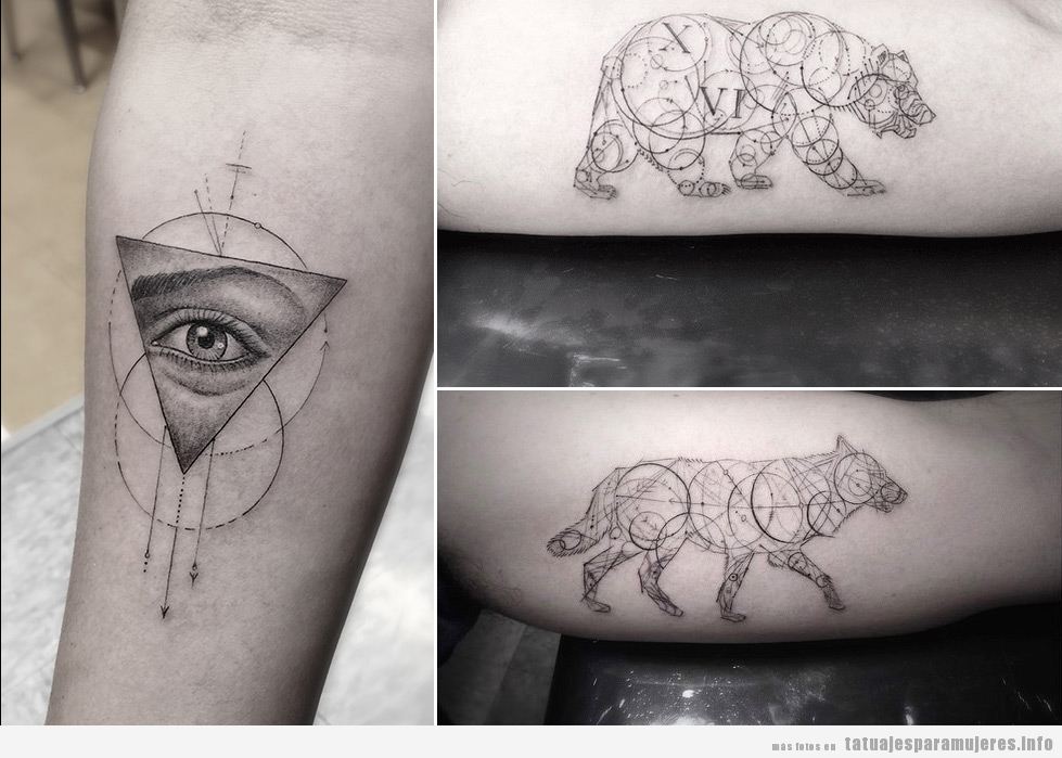 Tatuajes oso y lobo estilo geométricos del Dr Woo