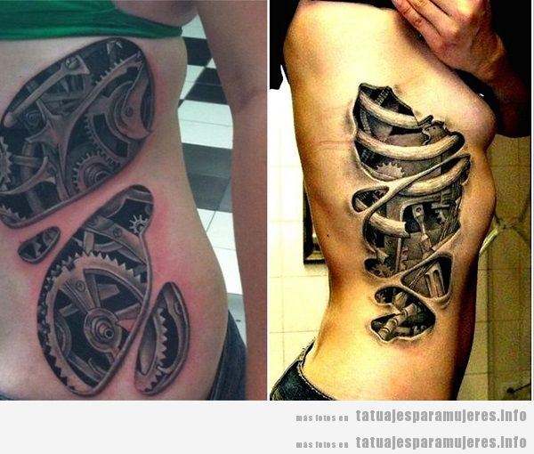 Tatuajes para mujeres en el costado biomecánicos