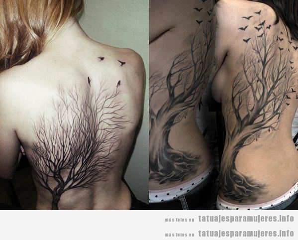 Tatuajes para mujeres en la espalda, árboles grandes 2