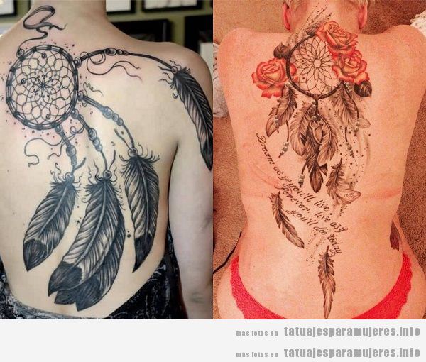 Tatuajes para mujeres en la espalda, atrapasueños grandes 2