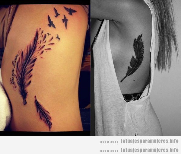 Tatuajes para mujeres en el costado, plumas 2