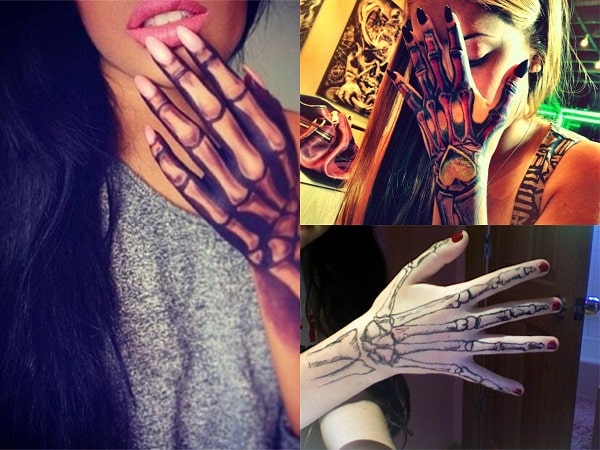 Tatuajes en la mano para mujer diseño de esquleto