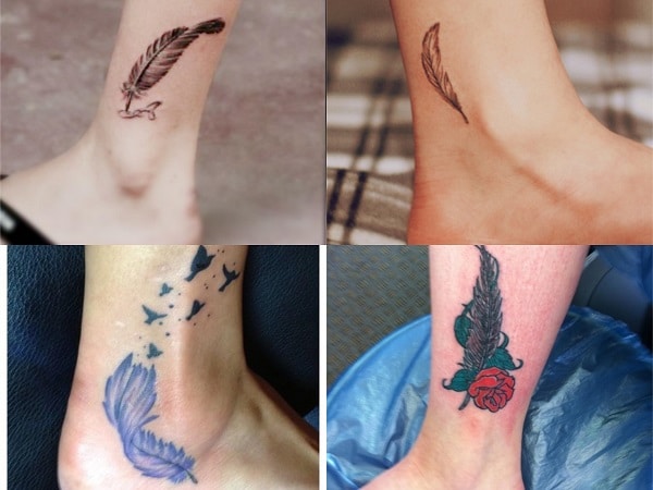 Tatuajes para mujer en el tobillo de plumas