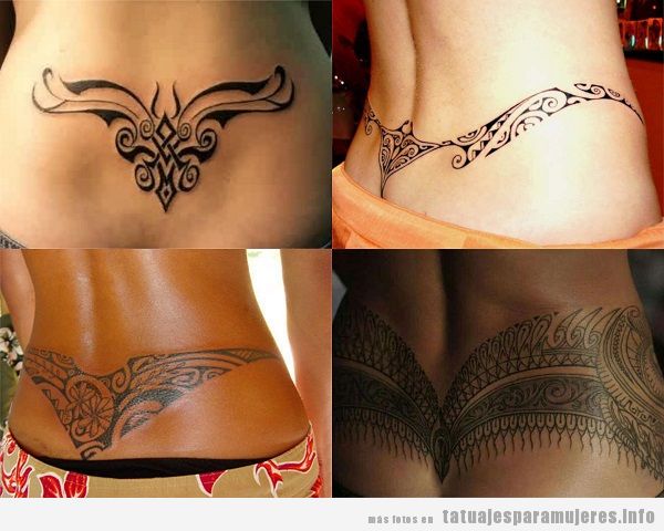 Tatuajes en la zona lumbar para mujer con diseño tribal