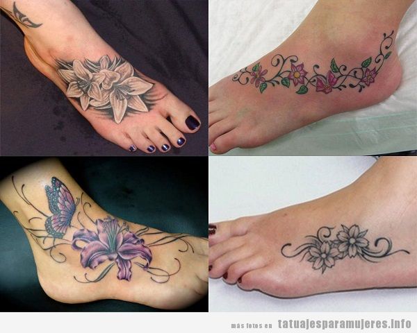 Tatuajes para mujer en el pie con flores