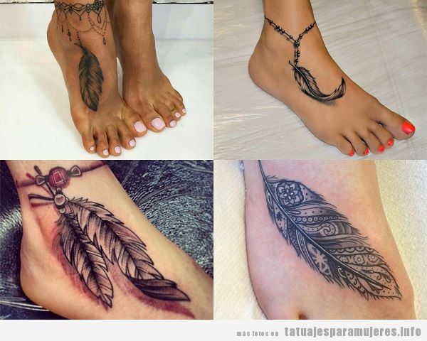 Tatuajes para mujer en el pie con plumas