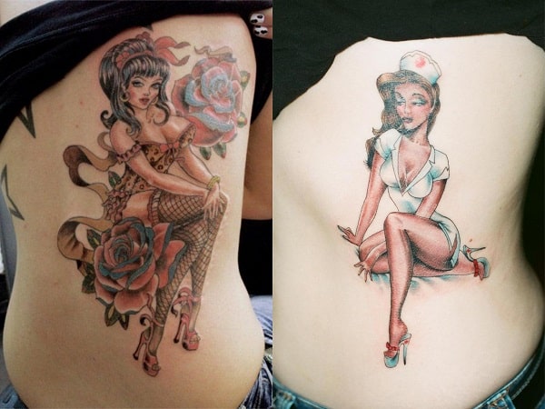 Tatuajes pin-up para mujeres en el costado
